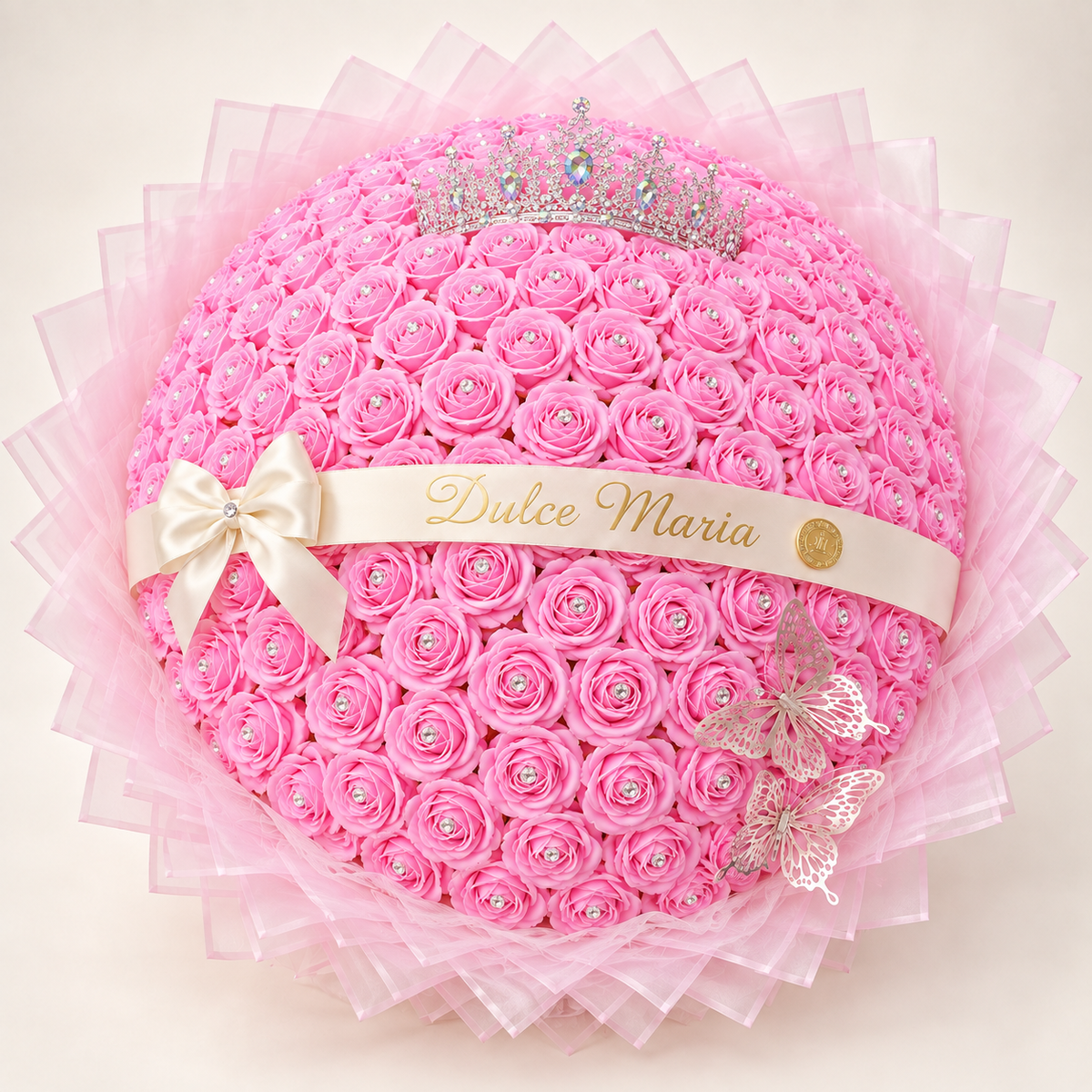 Buchet Rotund Pink Princess – Trandafiri de Săpun