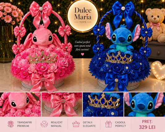 Aranjament Stitch & Angel – trandafiri de săpun premium