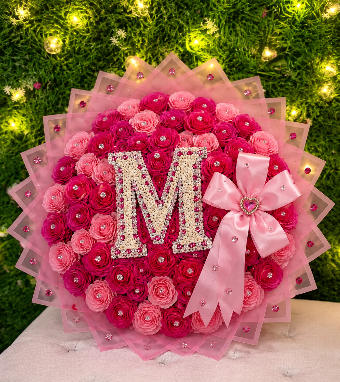 Buchet Rotund Luxury Monogram – Inițială Personalizată