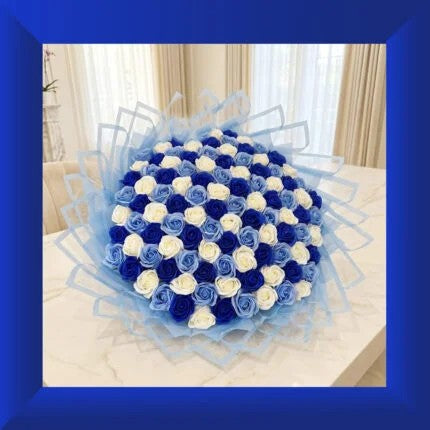 Azure Elegance – Buchet de trandafiri 101 Săpun