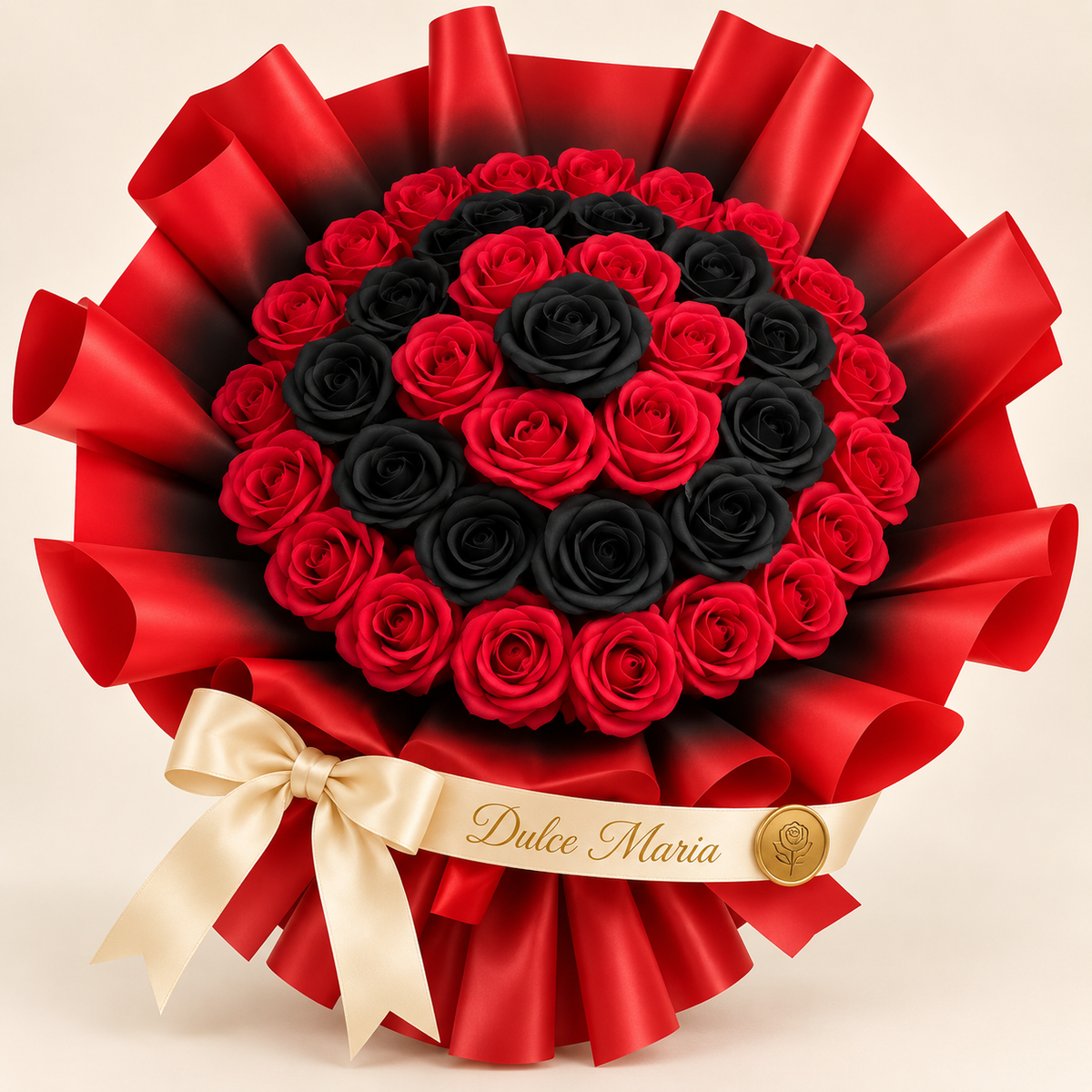 Buchet Rotund Red & Black – Trandafiri de Săpun Premium