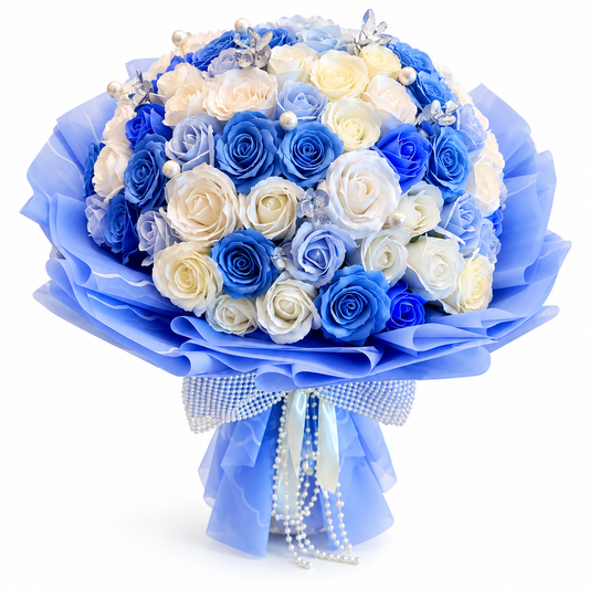 Buchet Luxury Blue Elegance – Trandafiri de săpun Premium