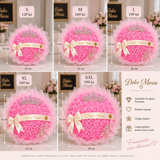 Buchet Rotund Pink Princess – Trandafiri de Săpun