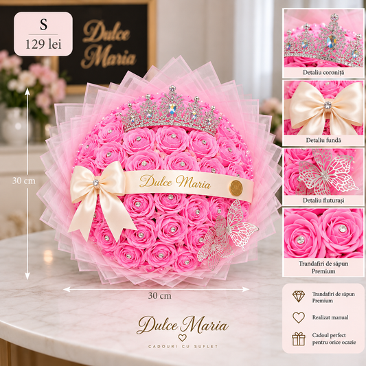 Buchet Rotund Pink Princess – Trandafiri de Săpun