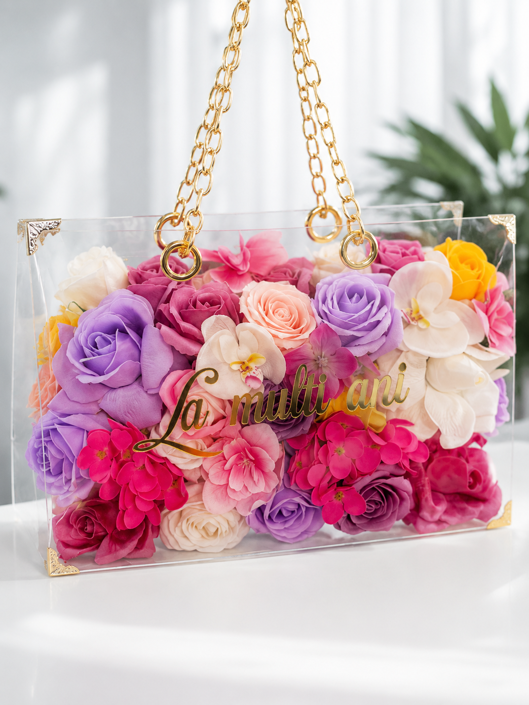 Geantă Luxury cu Flori de Sapun Premium – „La multi ani !”