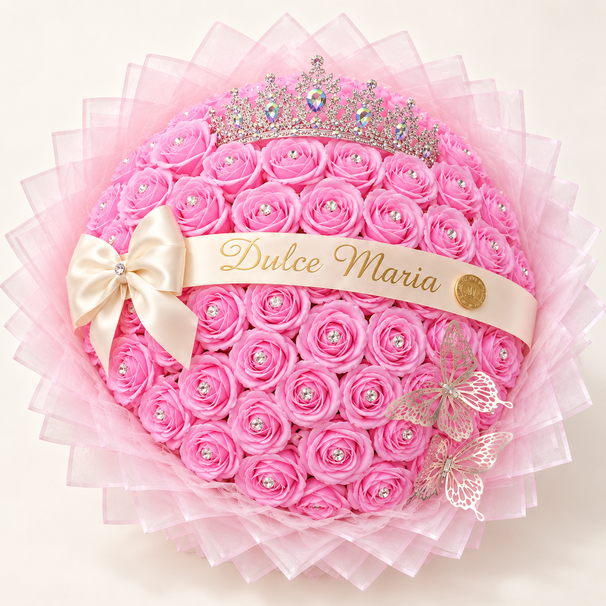 Buchet Rotund Pink Princess – Trandafiri de Săpun