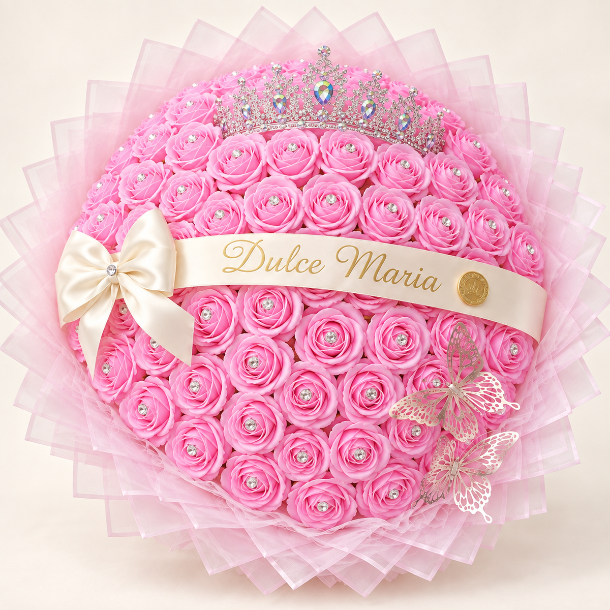 Buchet Rotund Pink Princess – Trandafiri de Săpun