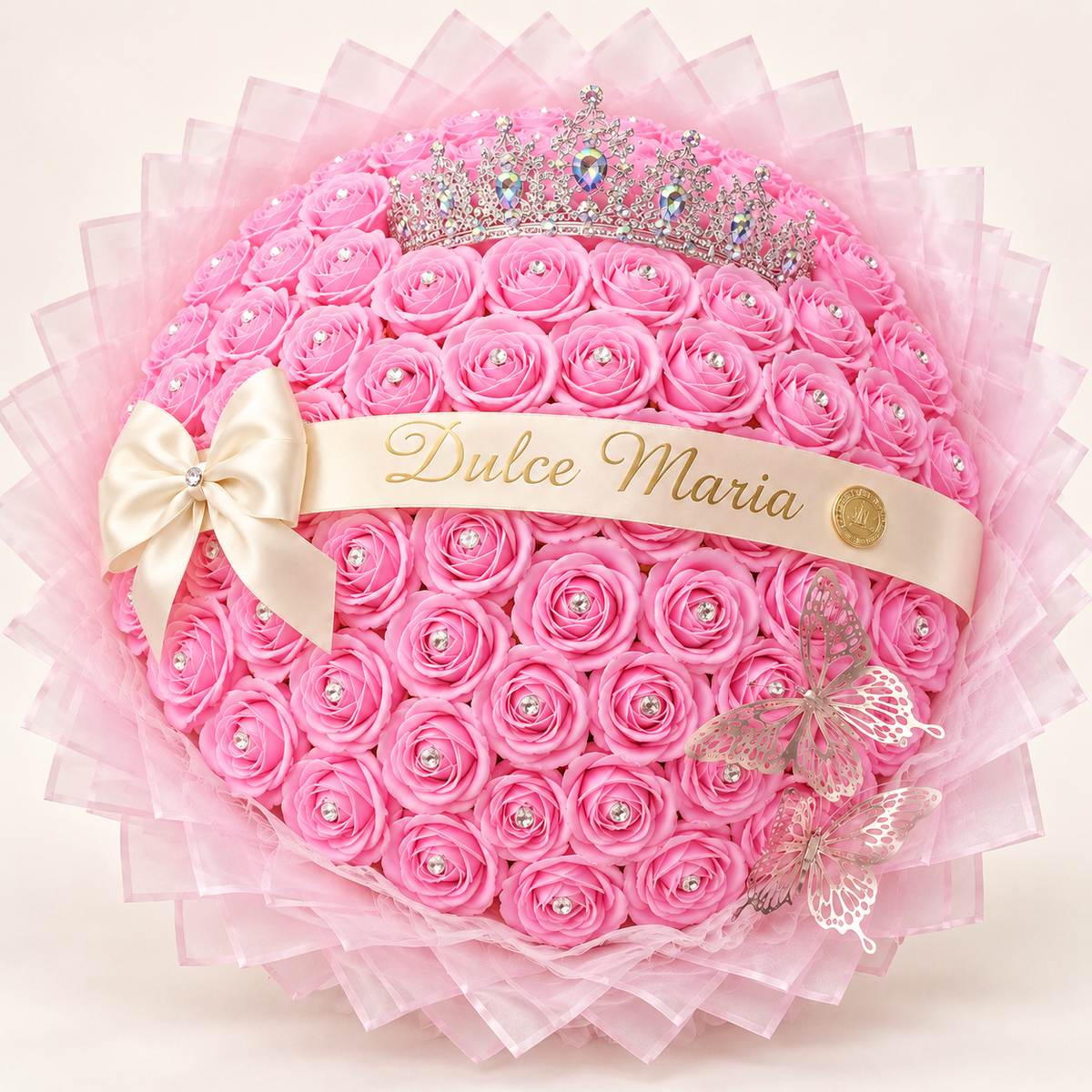 Buchet Rotund Pink Princess – Trandafiri de Săpun