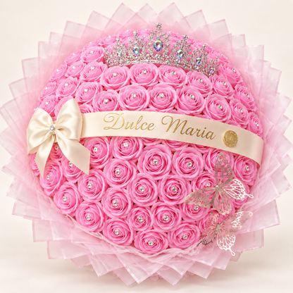Buchet Rotund Pink Princess – Trandafiri de Săpun