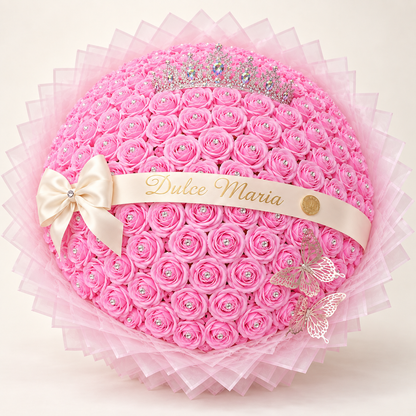 Buchet Rotund Pink Princess – Trandafiri de Săpun